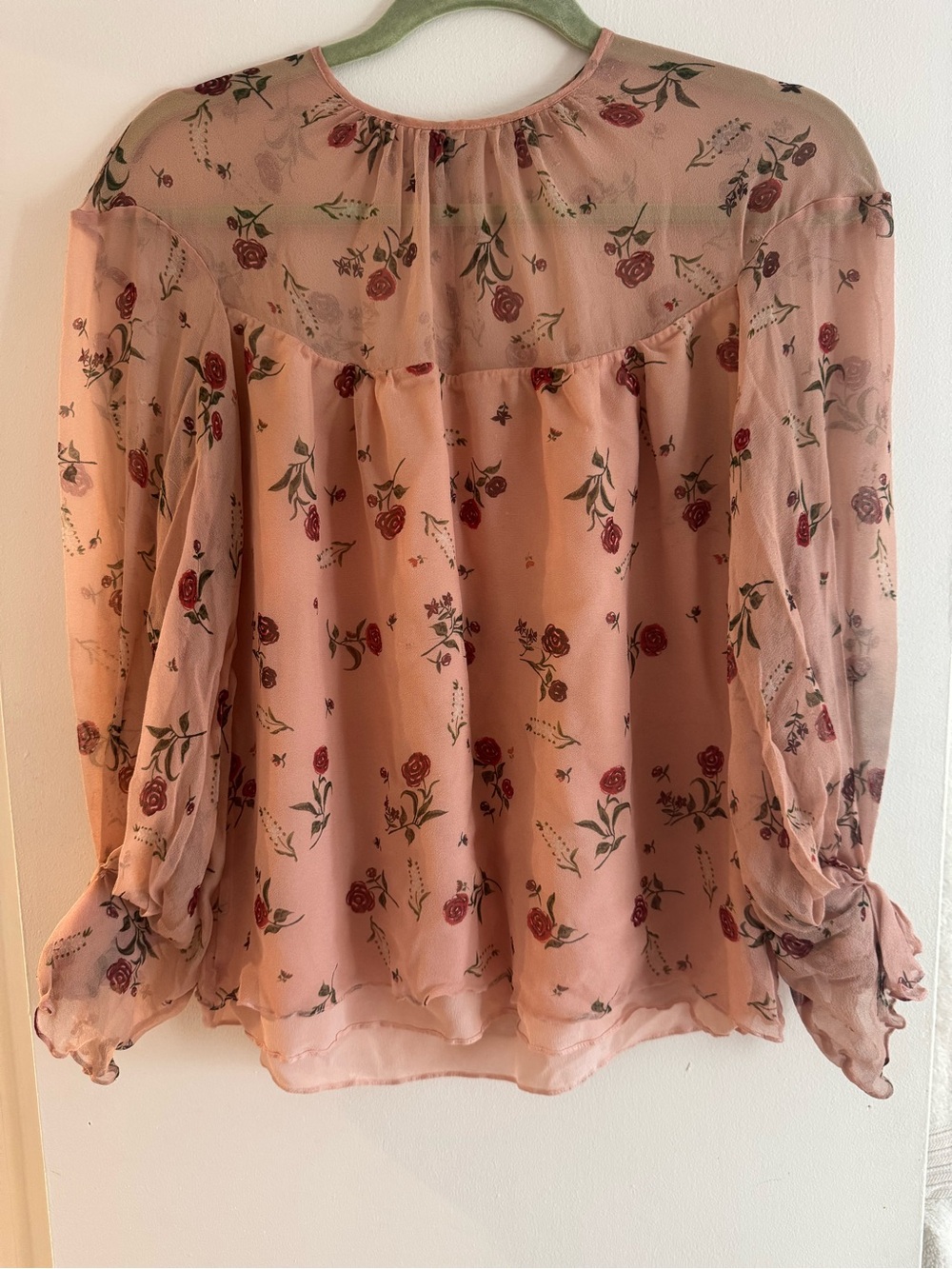 Emilia Wickstead Blush Pink Rose-Print Sheer Blouse